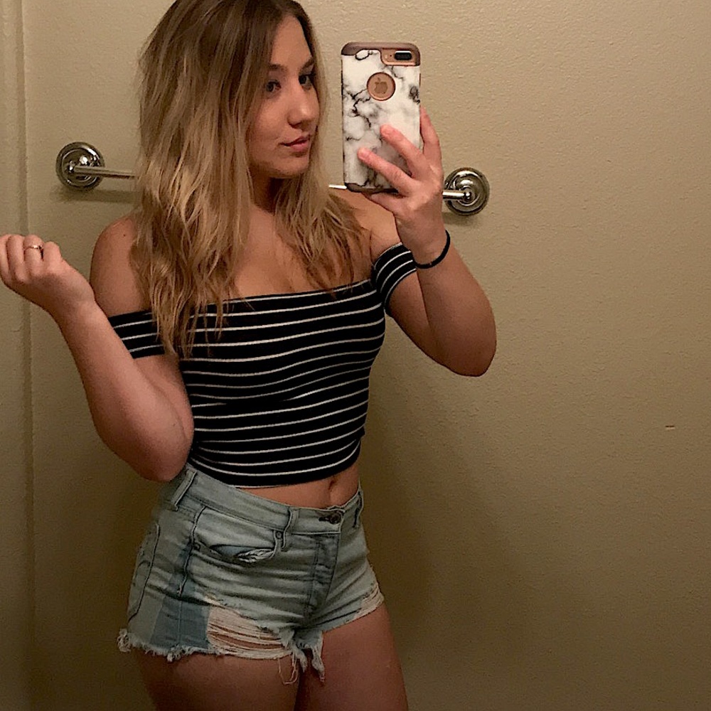 Blue stripped off the shoulder shirt